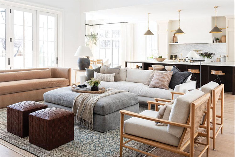 Mixing velvet and shop leather furniture